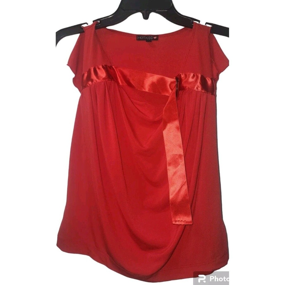 Hot Kiss Red Top Blouse Sleeveless Ribbon Accent Casual Party Medium